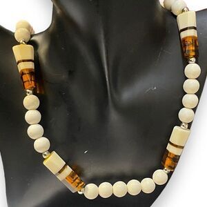 Unique Beaded Boho Necklace Women's Amber Cream Gold Retro Casual Gift Idea Y2K